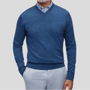 BONOBOS Blue V-Neck Sweater 100% Extra Fine Merino Wool Mens Size XL Slim Fit